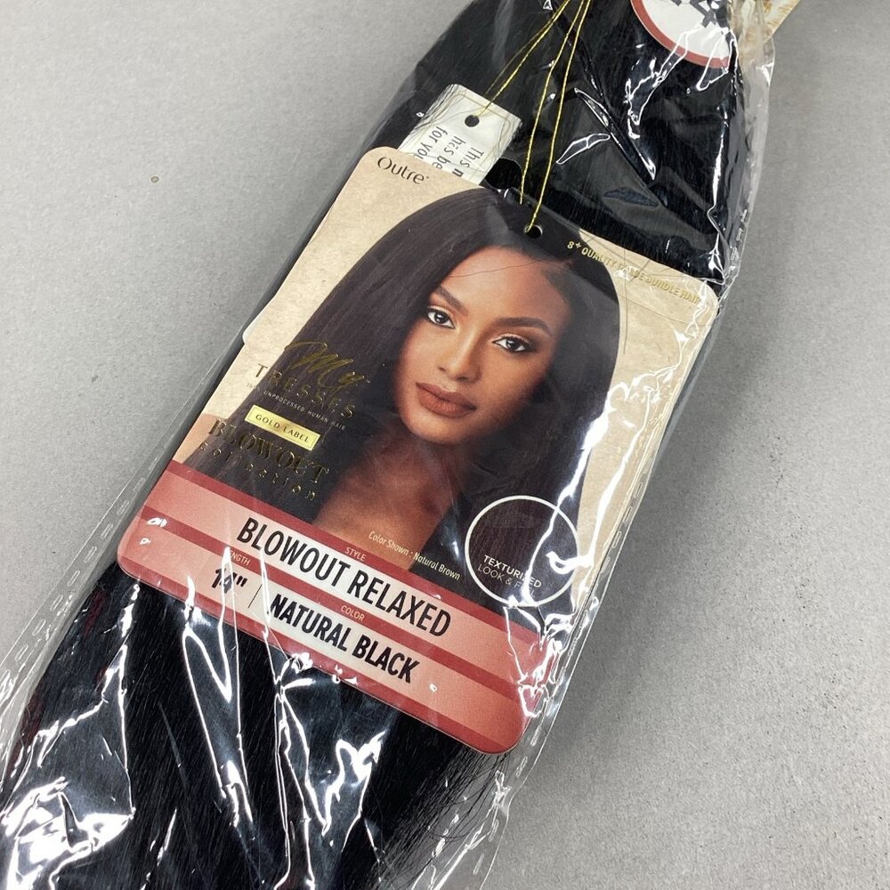 Blowout Relaxed 14” Natural Black 100% Unprocessed Human Hair Extensions - Picture 3 of 5